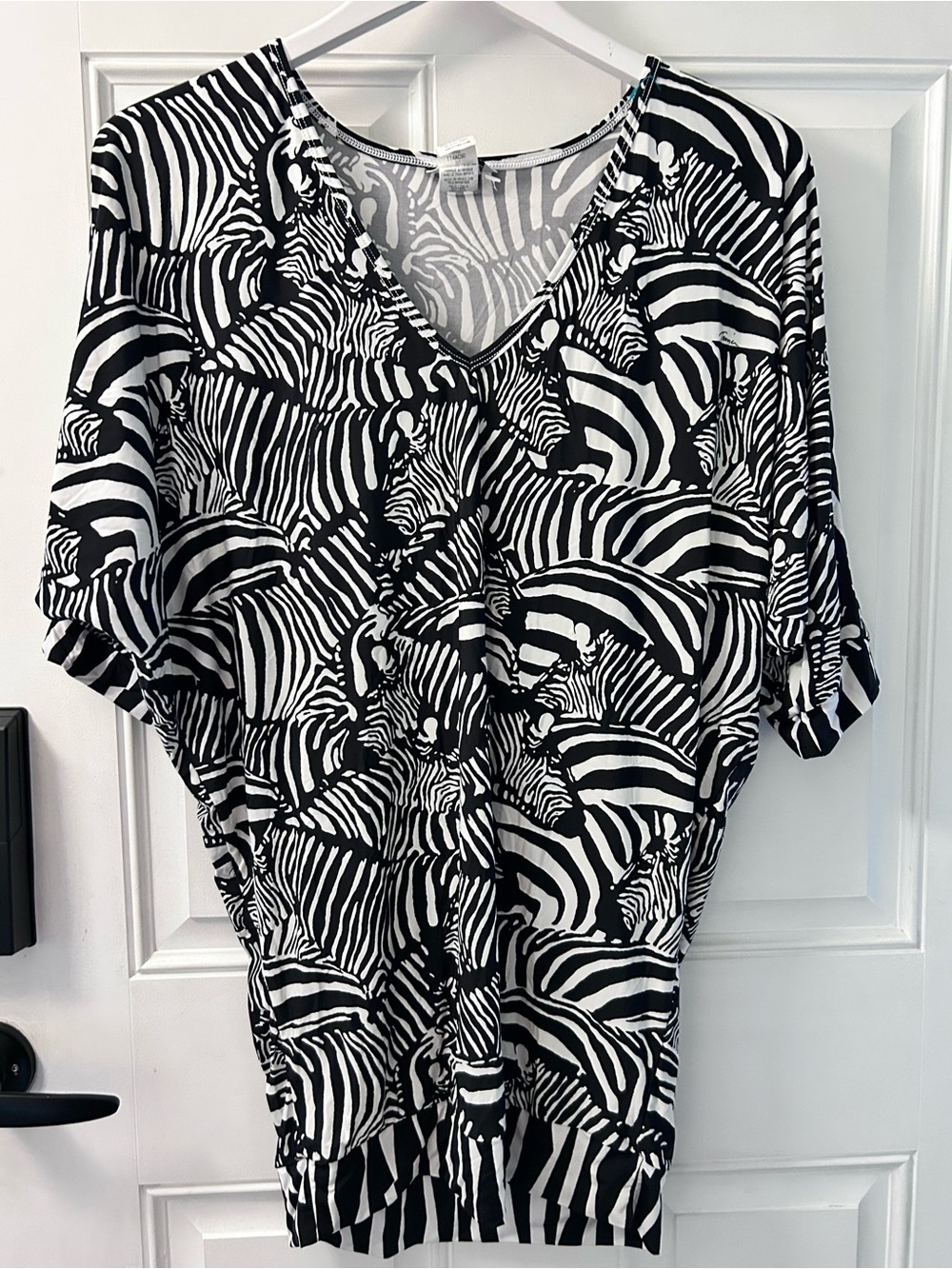Trina Turk Black and White Zebra Print V-Neck Top